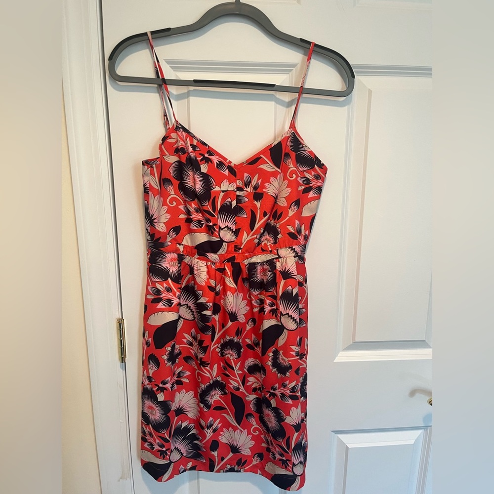 J Crew Sun dress coral with blue flower pattern size 0